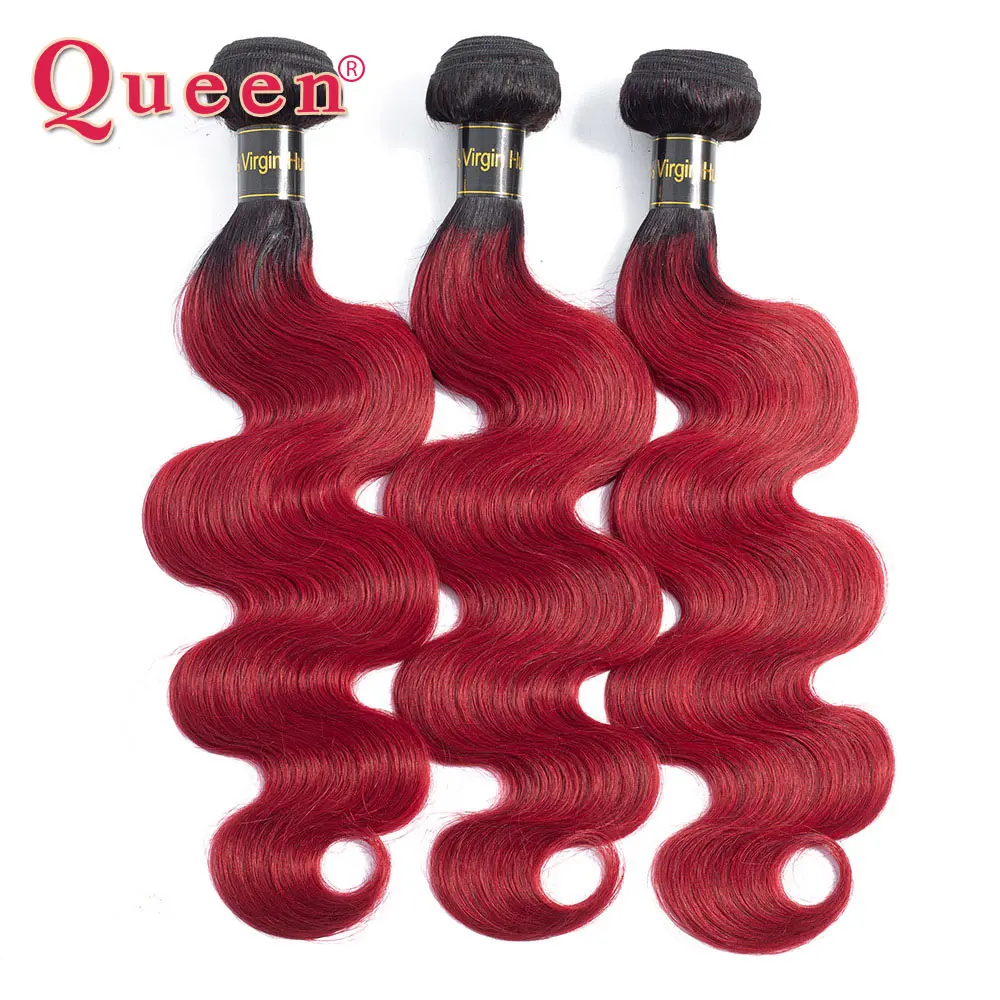 Queen Hair Products Brazilian Hair Bundles Body Wave Hair 1/3/4 Bundles Ombre 1B/Wine Red Two Tone Human Hair Weave Extensions