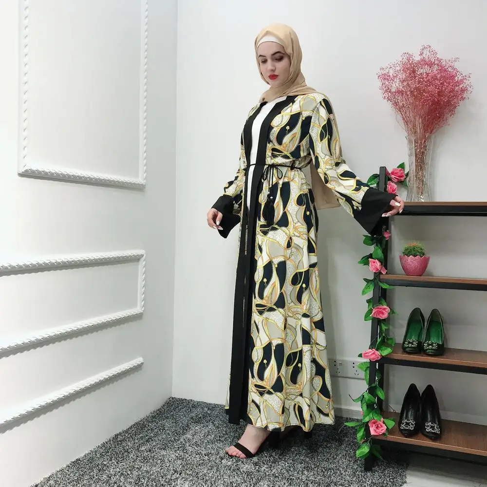 Дубай абайя с цветочным принтом длинное платье мусульманских женщин открытый