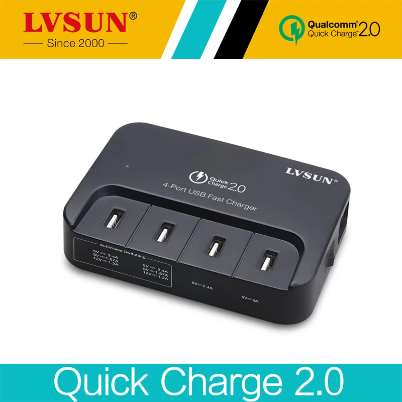 

LVSUN Quick Charge 2.0 58W 4 Port USB Fast Car Charger for Samsung Galaxy S6 S4 iPhone 6S 5s 5c HUAWEI MEIZU Nexus HTC