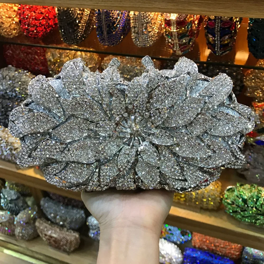 Ажурный серебристый мини-клатч Minaudiere свадебные женские сумочки с кристаллами