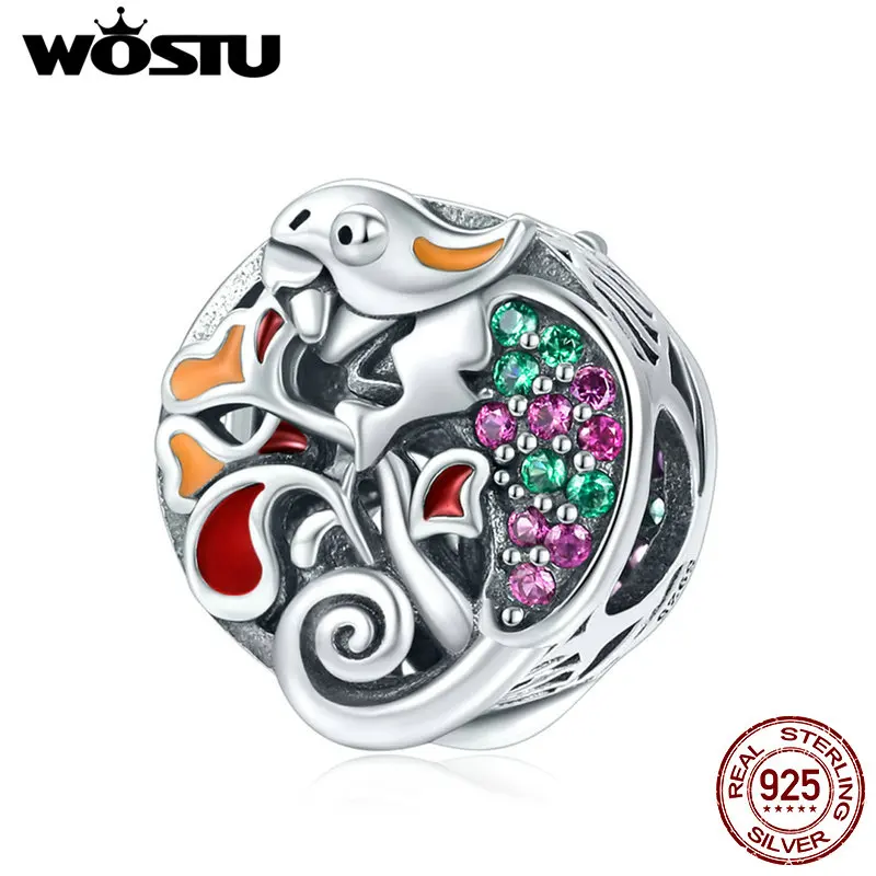 WOSTU, 925 пробы, серебро, животное, ящерица, эмаль, бусины, шарм, подходит для оригинального браслета, кулон, хорошее ювелирное изделие, роскошный подарок CQC851