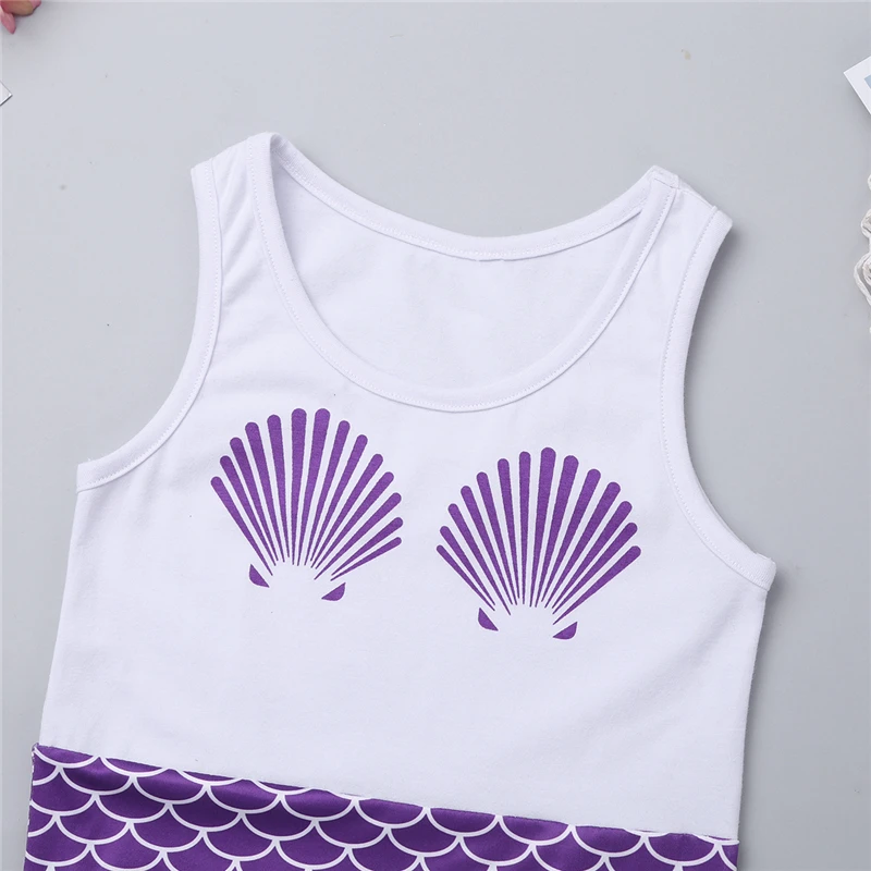 Kids Girls Cute Sleeveless Shell Mermaid Scales Printed Long Dress for Halloween Cosplay Party Costume | Детская одежда и обувь