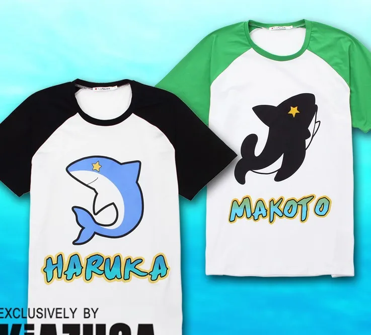 New Free Shipping Japanese Anime Free! Iwatobi Swim Club Raglan T-shirt Haruka Nanase Makoto Tachibana Dolphin |