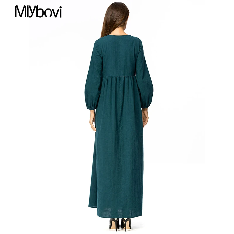 Casual Maxi Dress Green Embroidered 4XL Long Sleeve Moroccan Kaftan Dubai Abaya Islam Turkish Caftan Islamic Clothing Plus|Женские