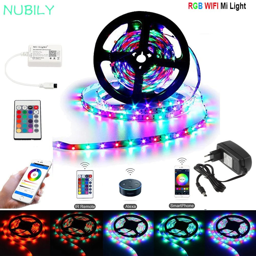WI FI цветных (RGB) светодиодных лент Alexa 10 м Водонепроницаемый веревочкой 5M RGB