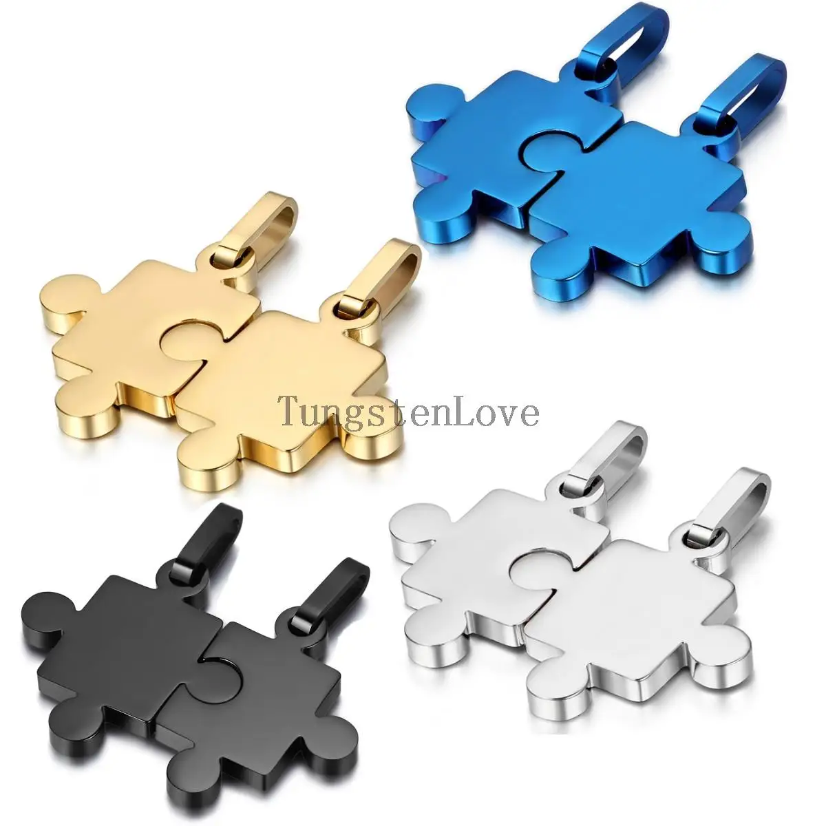 

BONISKISS Mens Womens Classical Couples Stainless Steel Puzzle Pendant Lover Necklaces For Valentine Gifts 4 Colors Selection
