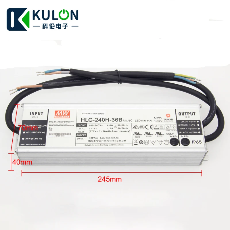 Подлинный источник питания с регулируемой яркостью Meanwell HLG 240H 36B 36 в 240 вт а IP67