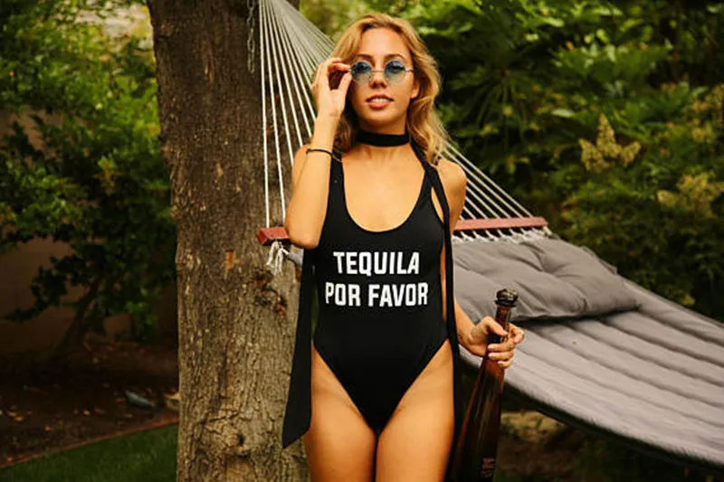 Женский костюм для плавания TEQUILA POR пикантный цельный купальный с надписью и