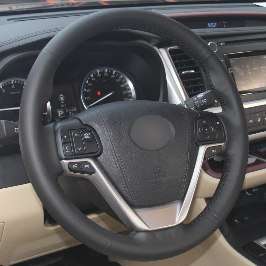 Черный кожаный чехол для Toyota Highlander 2015 2016 2017 Sienna 2017|car steering wheel cover|steering coverwheel cover |