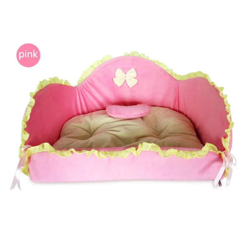 Pink Сладкий цвет собака дом PP Хлопок розовый синий кровать для домашних животных, софа кошка коврик диван будка для собаки место для сна Подушка Питомник с воланом - Цвет: Pink