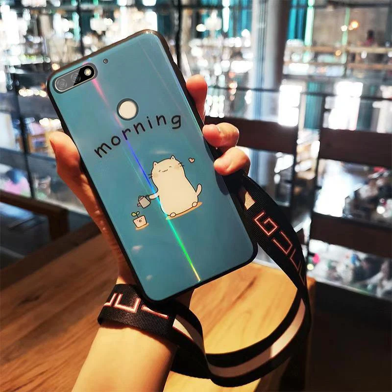 For Huawei honor 7c cover silicone cases Glass cartoon back shockproof men business coque case T10 5.99&quot tpu | Мобильные