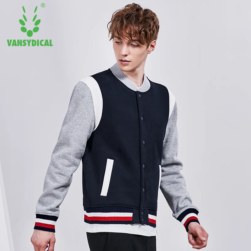 Vansydical Men's Jacket Autumn and Winter Contrast Sports Fitness Top Running Outdoor Workout Coat Baseball Uniform | Спорт и