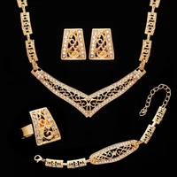 fashion brand luxury and noble jewelry set rhinestone necklace earrings adjustable gold bracelet couple womens favorite gift