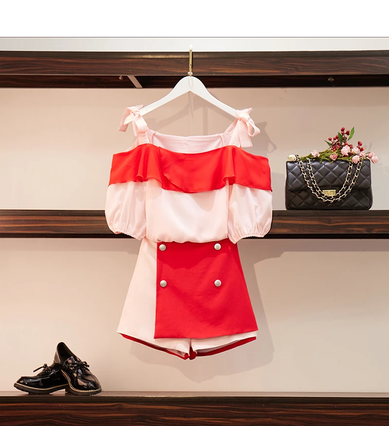 Женские костюмы из 2 предметов корейский стиль Топ и повседневная юбка шорты