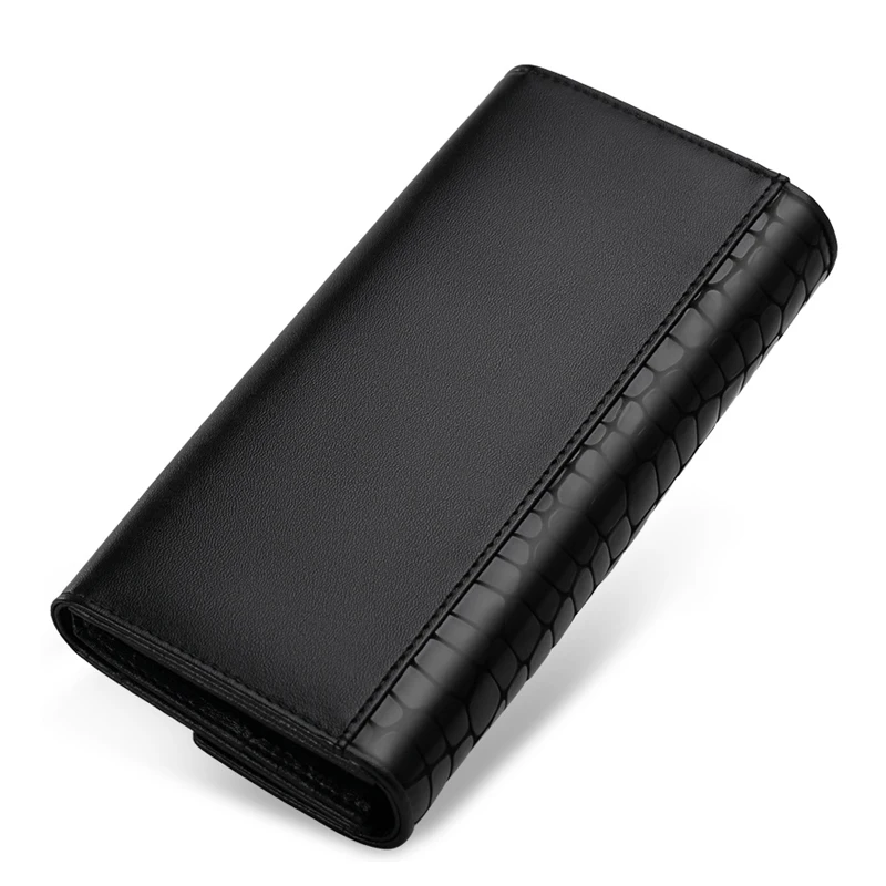 Роскошный кожаный кошелек для женщин черный клатч телефона Дамский бумажник с