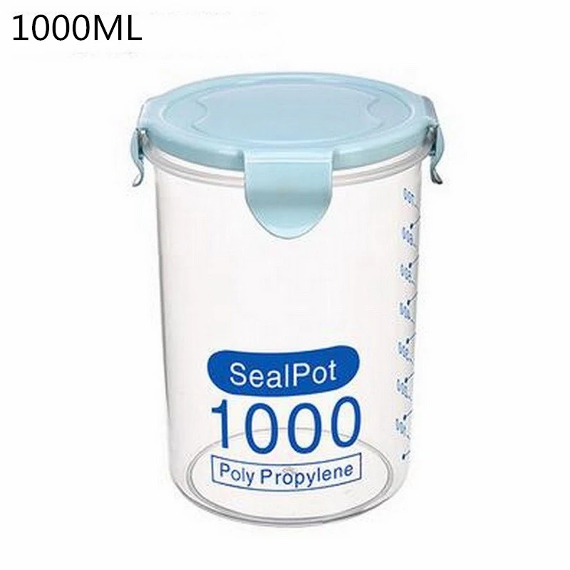 1000ml blue Пластиковый ПП вращающийся ящик для хранения зерен бобов риса с крышкой уплотнения 4 решетки Кухонный Контейнер для хранения еды холодильник - Цвет: 1000ml blue