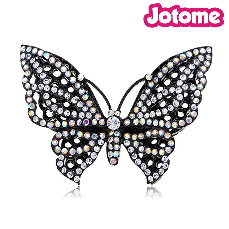 

Womens Elegant Black Tone Glitter Clear Rhinestones AB Stones Butterfly Brooch Pin Fashion Jewelry Accessories - 60mm