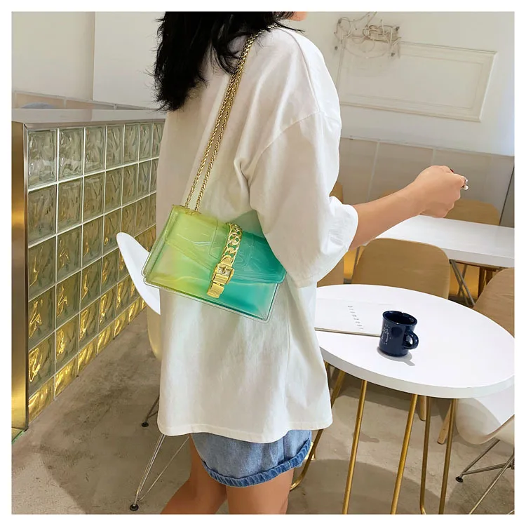 8 Colors Fashion Jelly Bag Casual Panelled Chain Shoulder Messenger Bags Summer Transparent Women Purse and Handbags Channel Bag