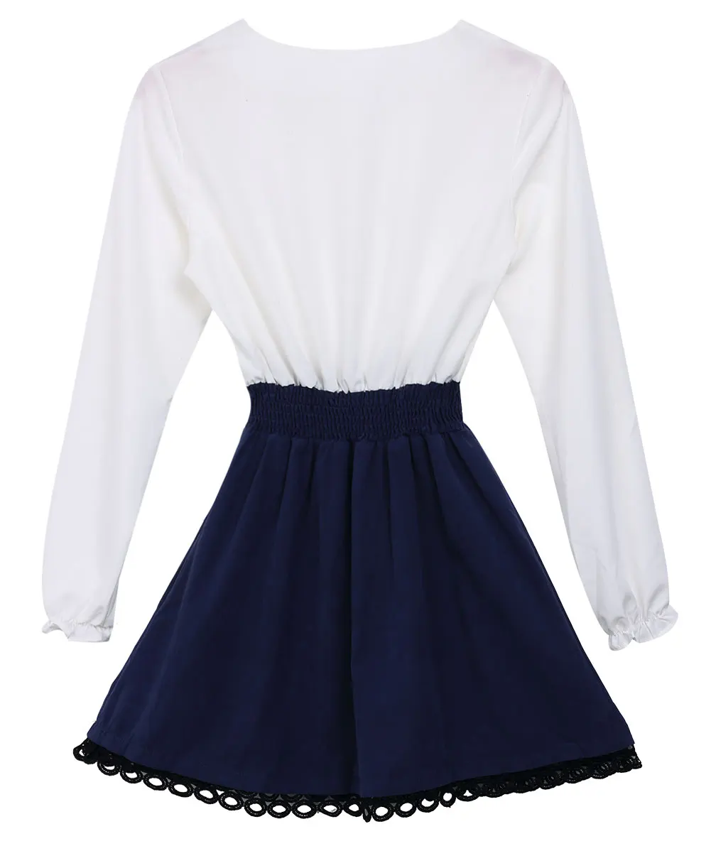 Женское кружевное мини-платье с длинным рукавом и V-образным вырезом | Женская