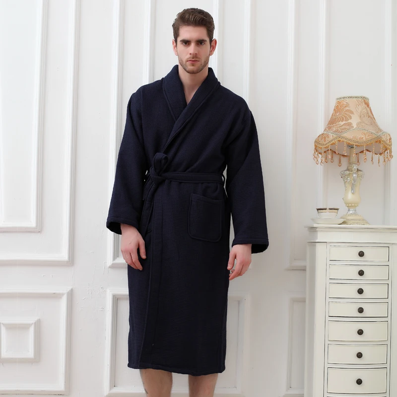 Cotton Men's Bathrobe Long Thick Kimono Robe Pajamas For Men Bathrobe Male Spa Night Dress Gown Hombre Sleepwear Bridesmaid robe