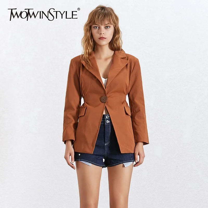 Женский однотонный Блейзер TWOTWINSTYLE офисный пиджак с отложным воротником и