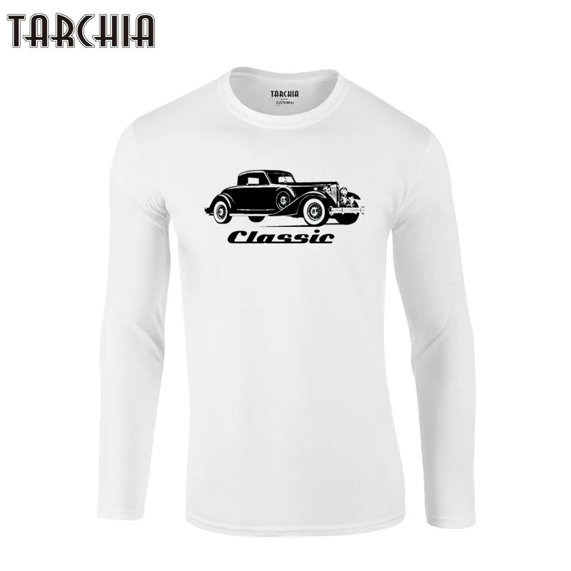 

TARCHIA Tee Tee 2021 Brand Eur Size Long Sleeve Vintage Car Calssic Fashion Men New Homme T-Shirt 100% Cotton Plus Size Men's