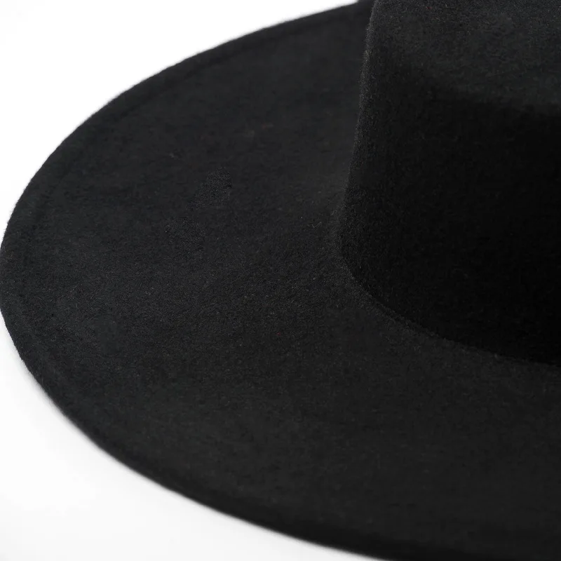 01906-HH8142 autumn winter FLAT jazz cap wool long black ribbon fedoras cap men women leisure panama hat
