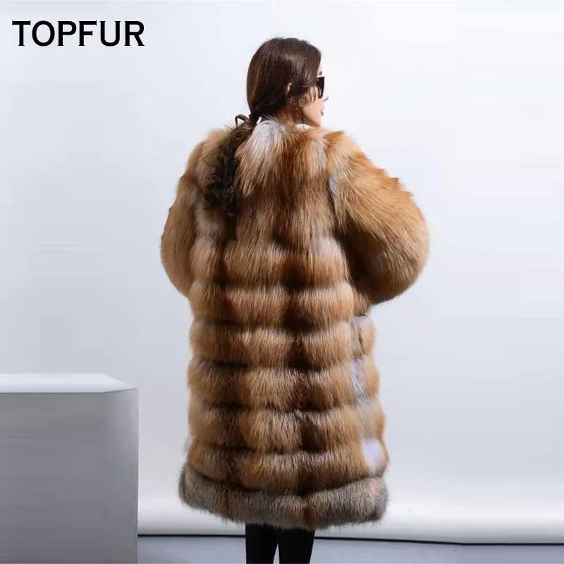 TOPFUR Red Blue Fox Fur Coats Coat Women Winter Leather Jacket Female Fashion Outwear Basic Jackets Outerwear | Женская одежда