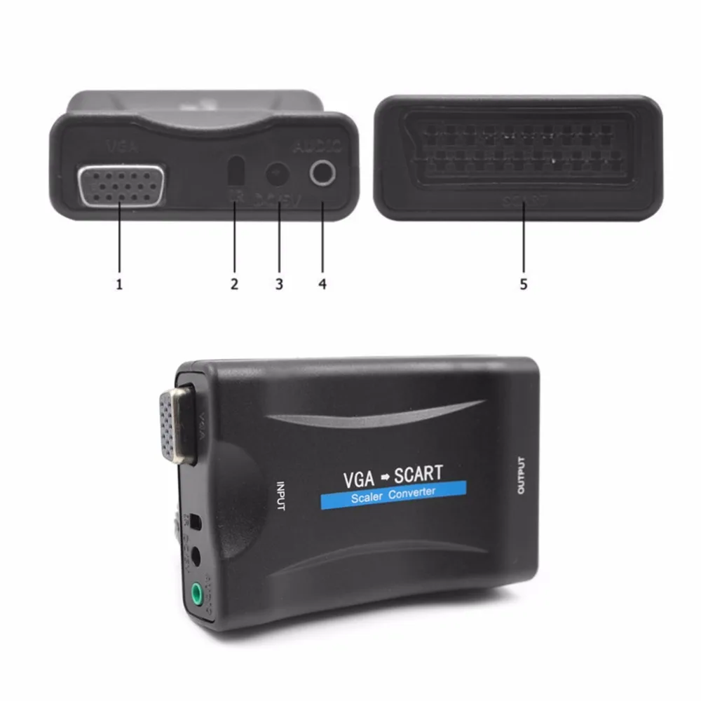 Pro DC 5 в VGA к Scart видео конвертер коммутатор масштабирующего устройства Overscan Underscan