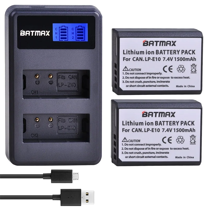 2x1500 мАч LP-E10 LPE10 LP E10 батарея для камеры+ ЖК-дисплей двойной USB зарядное устройство для Canon 1100D 1200D 1300D Rebel T3 T5 KISS X50 X70 - Цвет: 2 Battery set