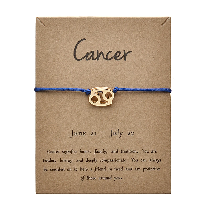Модные ювелирные изделия 12 созвездия зодиака Рак счастливая веревка браслет