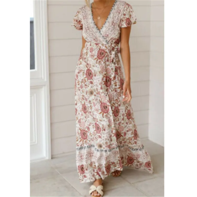 Женское длинное платье в стиле бохо повседневное пляжное макси с коротким