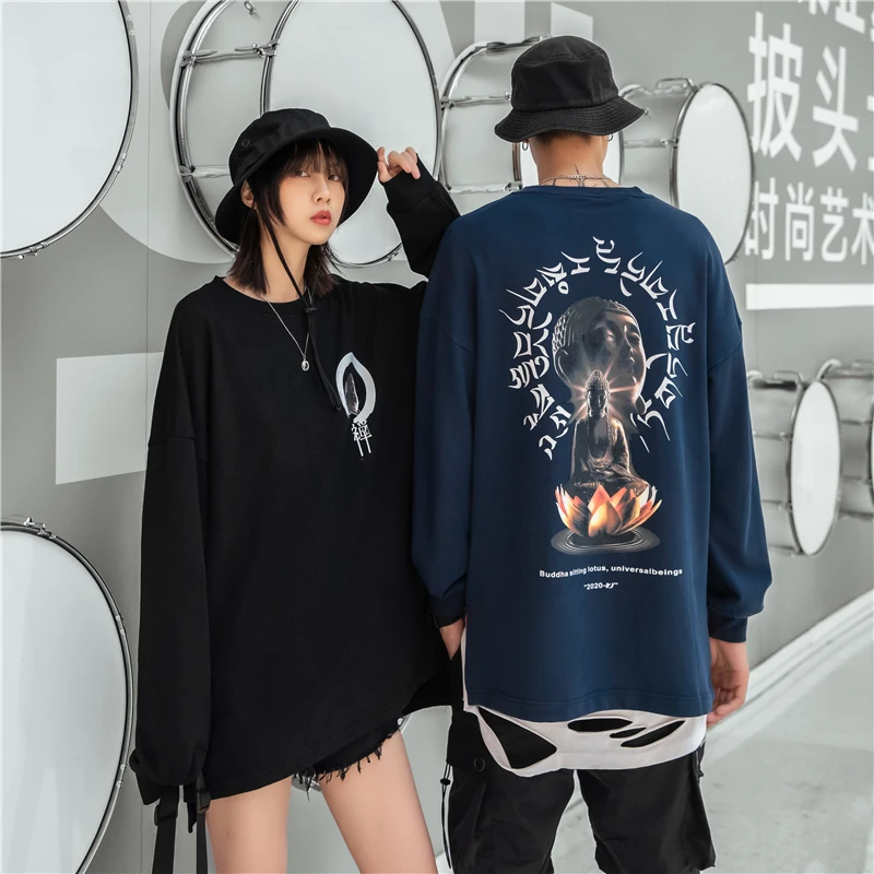 Autumn 2019 New Hip Hop Lotus Buddha Statue Sweatshirt Men | Мужская одежда