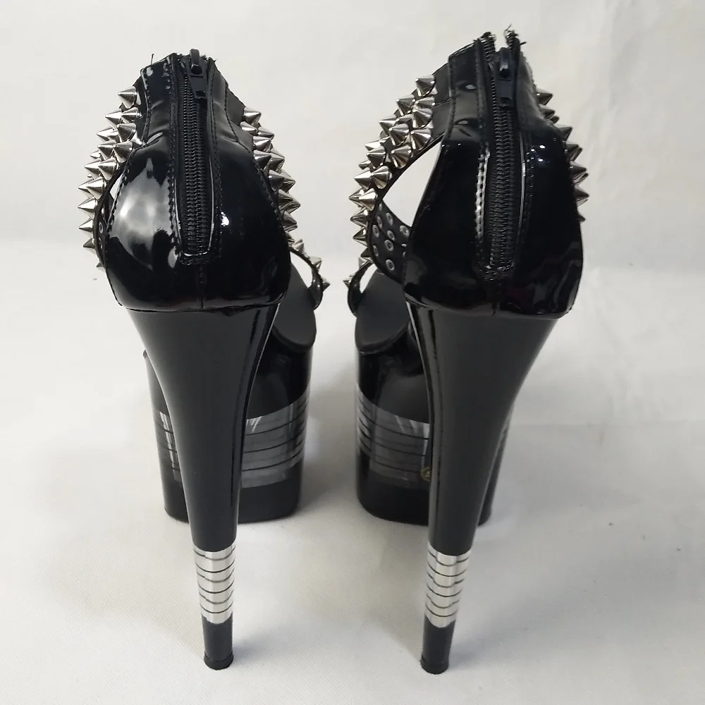 8-inch 20cm, black lacquered chic wedding heels, riveted sandals striped platform shoes