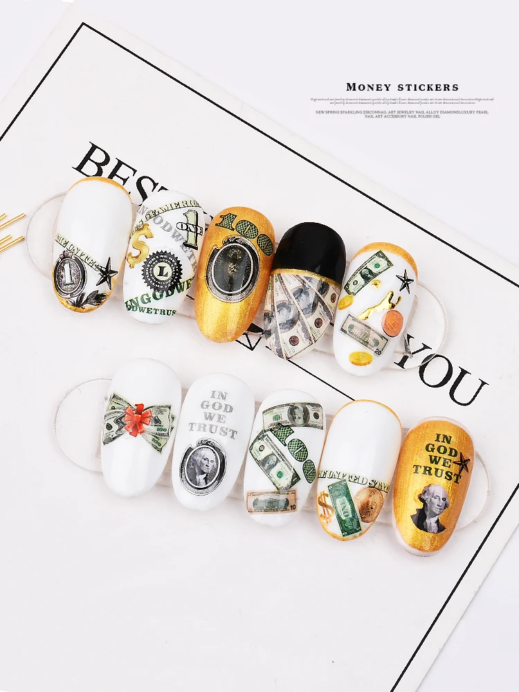 Наклейка для ногтей на доллар США наклейки украшения наклейка с монетами