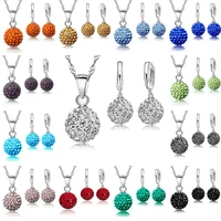 qianbei shiny latest jewelry set 925 sterling silver austrian crystal pave disco ball lever back earring pendant necklace women
