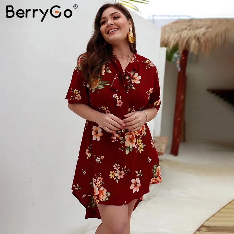 BerryGo женское платье с цветочным принтом шифоновое богемное летнее галстук