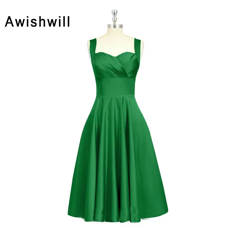 

New Arrival Party Wear Short Dresses Spaghetti Strap Ruched A Line Satin Vintage Short Evening Dress Women Occasion Pageant Gown