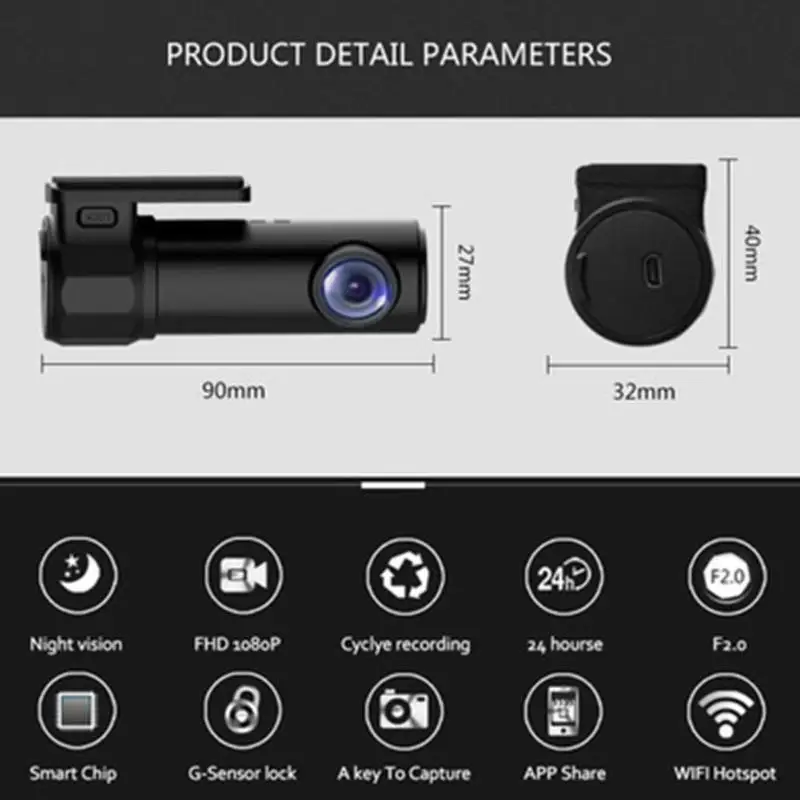 Автомобильный видеорегистратор FC106 Smart WiFi dvr 5MP камера 170 градусов беспроводной 1080P