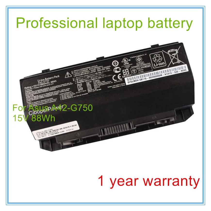 15 в 88wh оригинальный A42 G750 Аккумулятор для ROG G750J G750JH G750JM G750JS G750JW|original 15v battery|battery