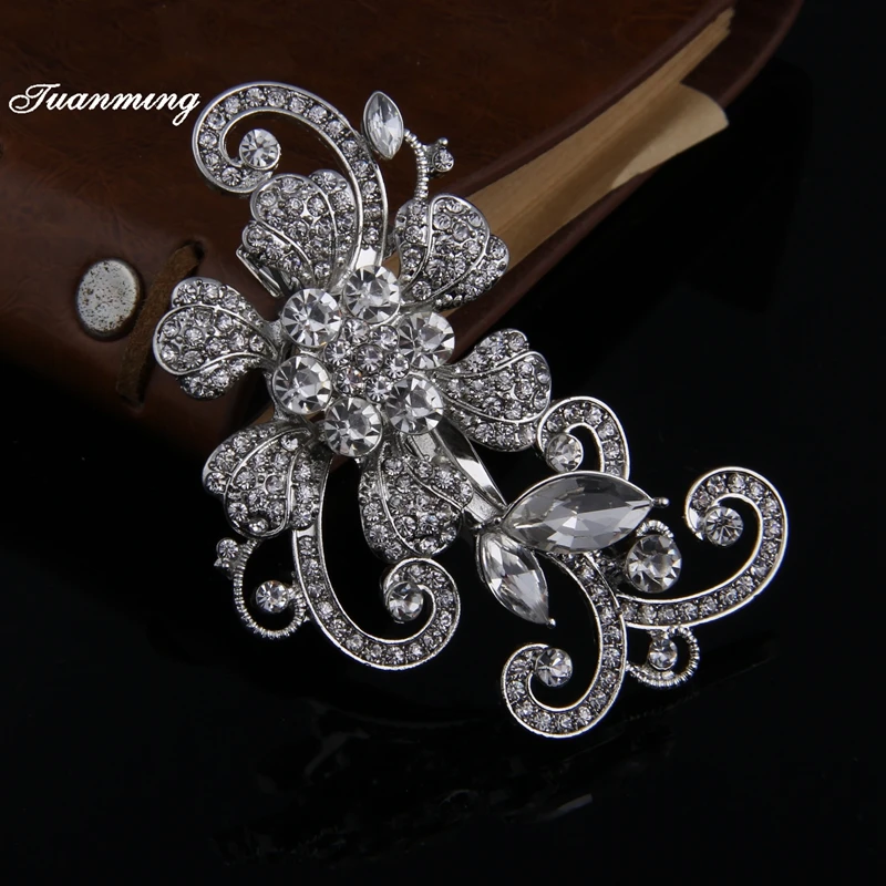 Модные хрустальные серебряные свадебные аксессуары для волос цветок лист горный