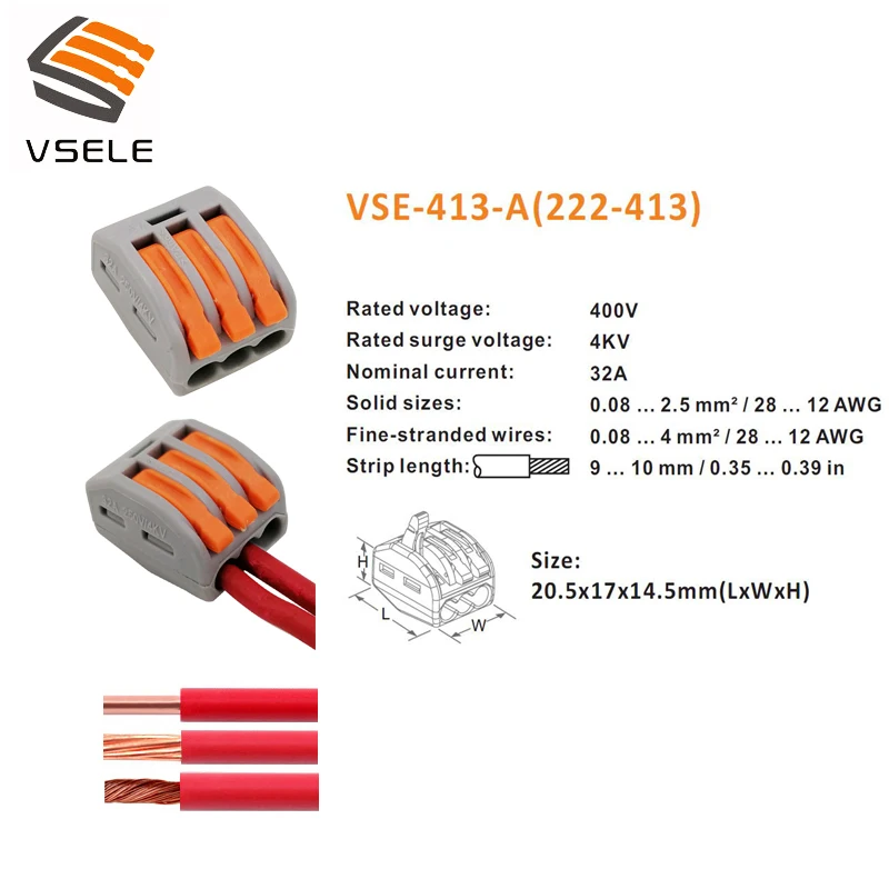VSELE 40 шт./лот VSE-412 413 415 провода разъемы Тип вилки пружинный зажим мини 222-412