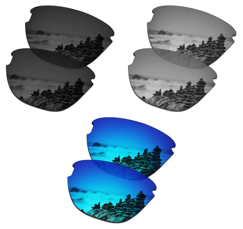 SmartVLT 3 Pairs Polarized Sunglasses Replacement Lenses for Oakley Frogskins Lite Black and Silver Titanium and Ice Blue