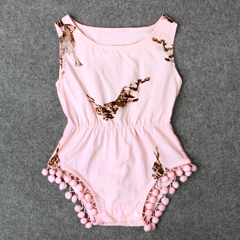 Детский хлопковый комбинезон без рукавов с принтом кролика Летний для