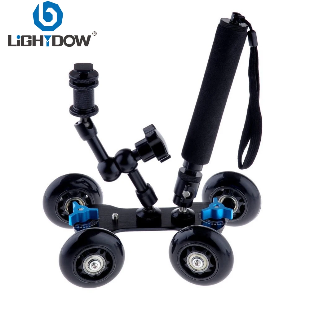 

3 in 1 Flexible Rail Rolling Track Slider Skater Dolly Car+7" Magic Arm+Extendable Selfie Monopod with Attached Tripod Mount