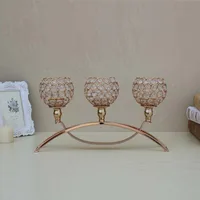 Gold Votive Candle Hod Crystal Candlestick Arch Bridge Shape 3 Arms Candelabra for Wedding Decoration Dining Table Centerpieces