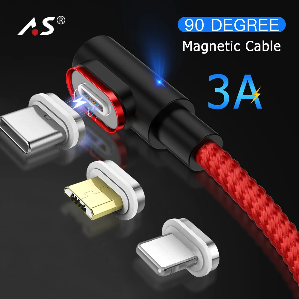 Магнитный кабель A.S 90 градусов USB C Micro Type быстрая зарядка магнитное зарядное