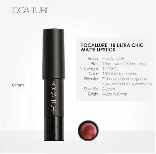 FOCALLURE Новая Металлическая цветная матовая губная помада ручка шелковистая