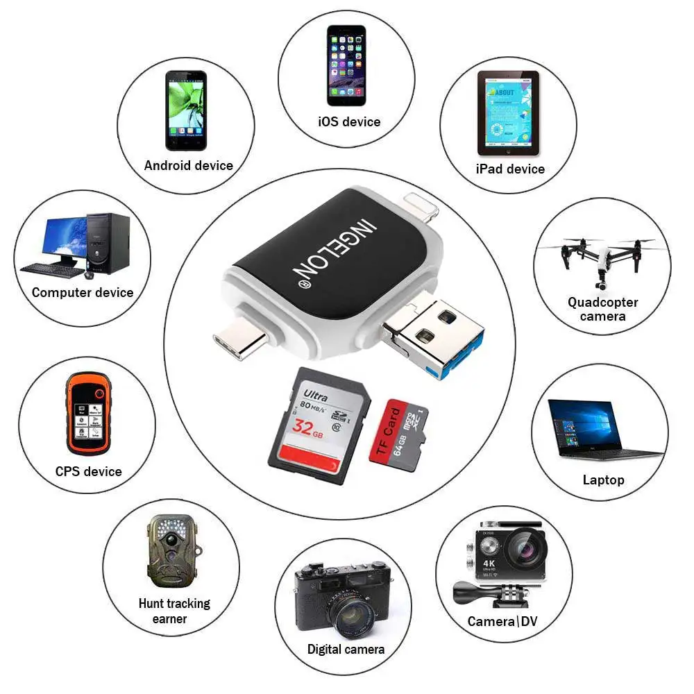 Устройство для чтения SD карт металлический USB адаптер 3 в 1 C OTG оптовая продажа