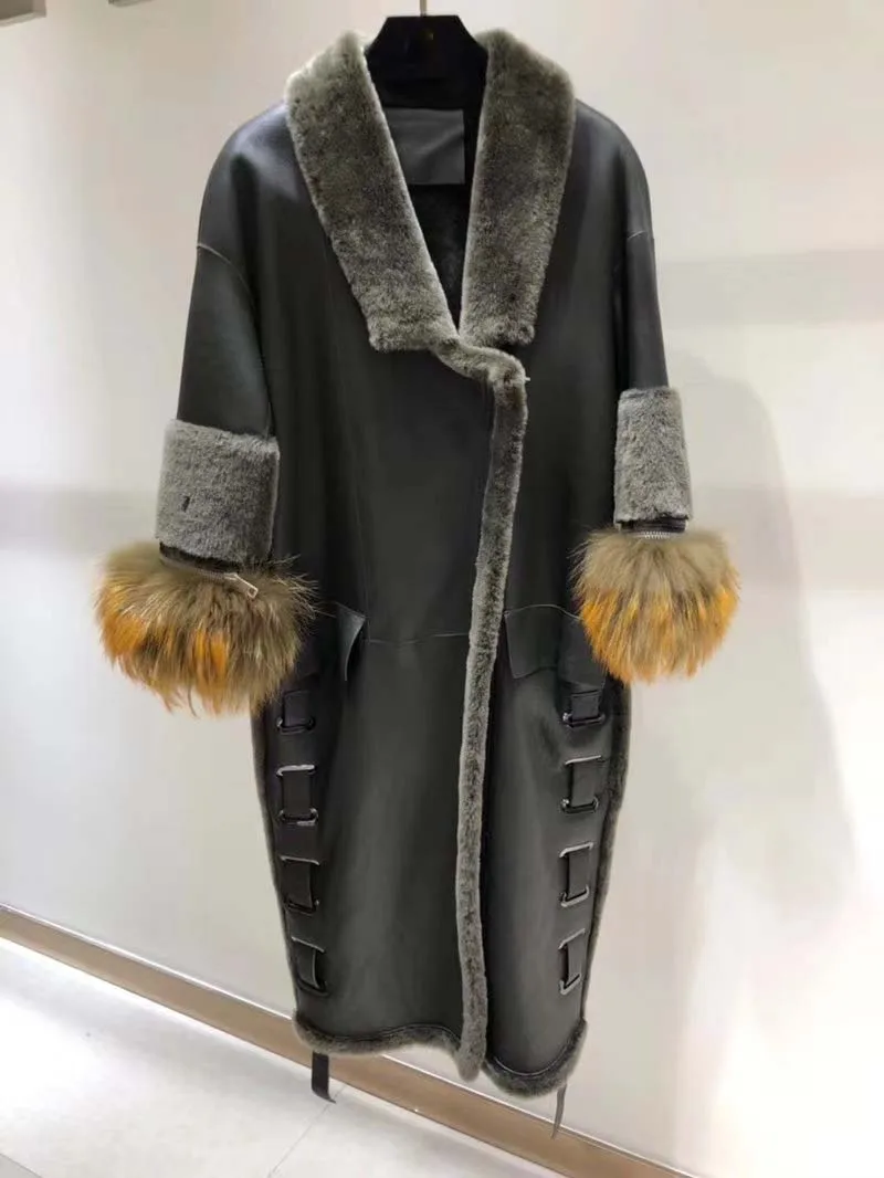 Модная зимняя одежда пальто уникальный манто femme hiver кожи с овечьим мехом длинное пальто удивительные над размером abrigo mujer Повседневная шерстяное пальто